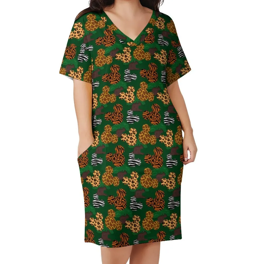 Disney Animal Prints Women's V-neck Loose Dress With Pockets