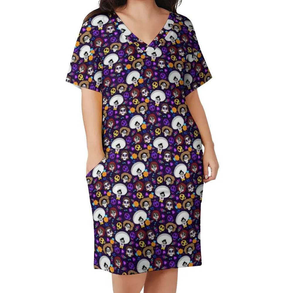 Disney Coco Women's V-neck Loose Dress With Pockets