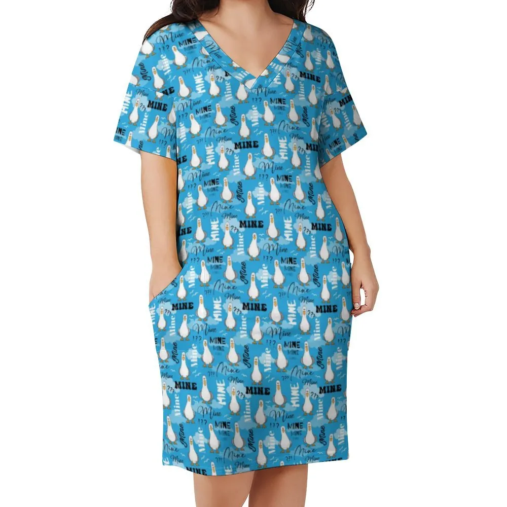 Disney Finding Nemo Mine Mine Mine Women's V-neck Loose Dress With Pockets