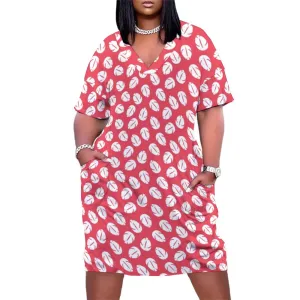 Disney Lilo And Stitch Lilo's Dress Women's V-neck Loose Dress With Pockets