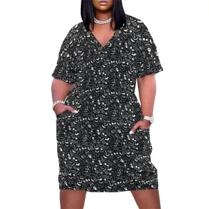 Disney Nightmare Before Christmas Everybody Scream Women's V-neck Loose Dress With Pockets