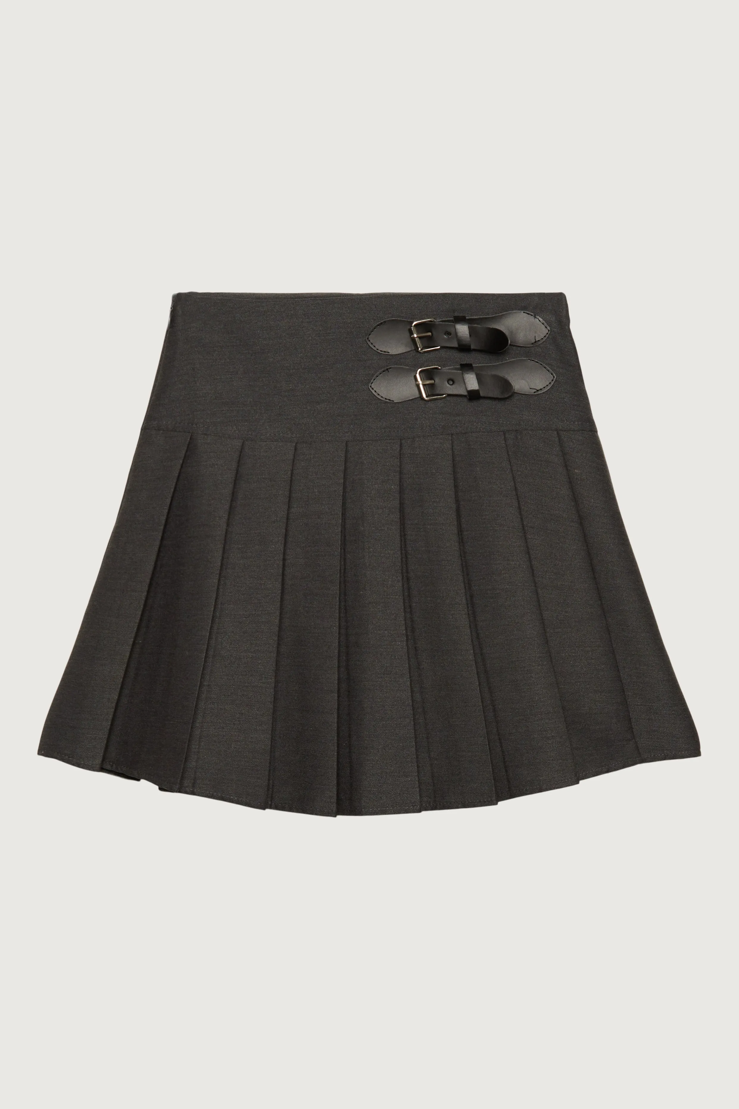 DOUBLE BELTED PLEATED MINI SKIRT