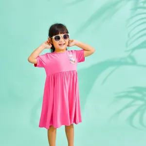 Duckie's Day Off Bamboo Toddler Casual T-Shirt Dress (Pink)