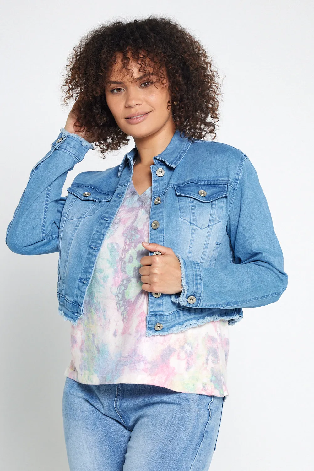 Echo Cropped Denim Jacket - Blue Wash