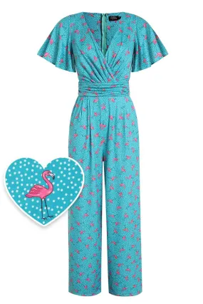 Esther Pink Flamingo & Pebble Turquoise Jumpsuit