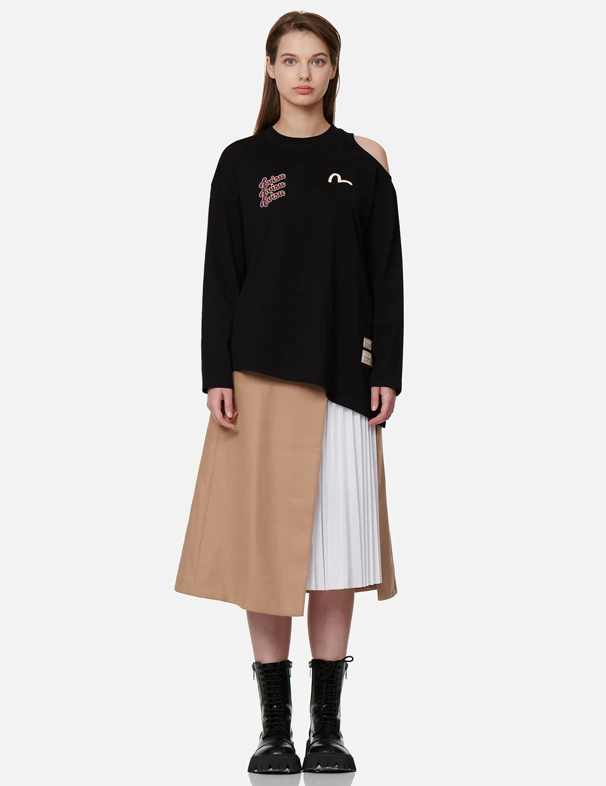 Fabric Blocking Pleated Wrap Midi Skirt