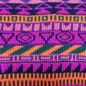 Fair Isle Pencil Skirt in Pink, Orange, and Purple Geometric Pattern