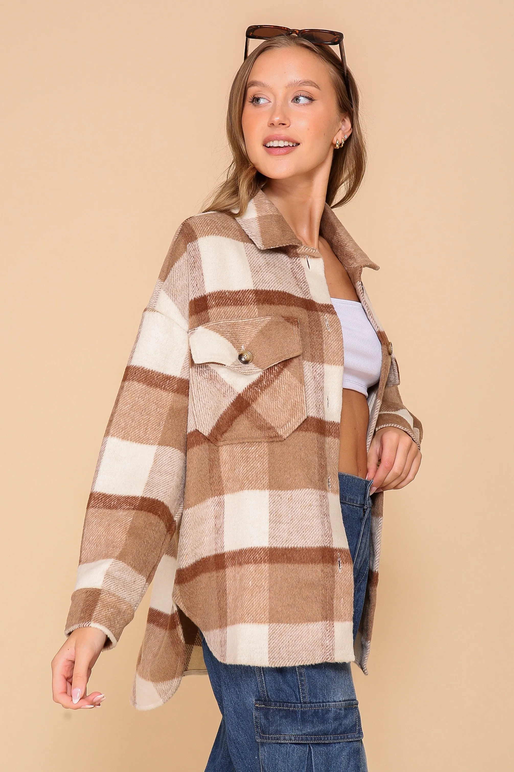 Fall Affair Plaid Shacket - Brown