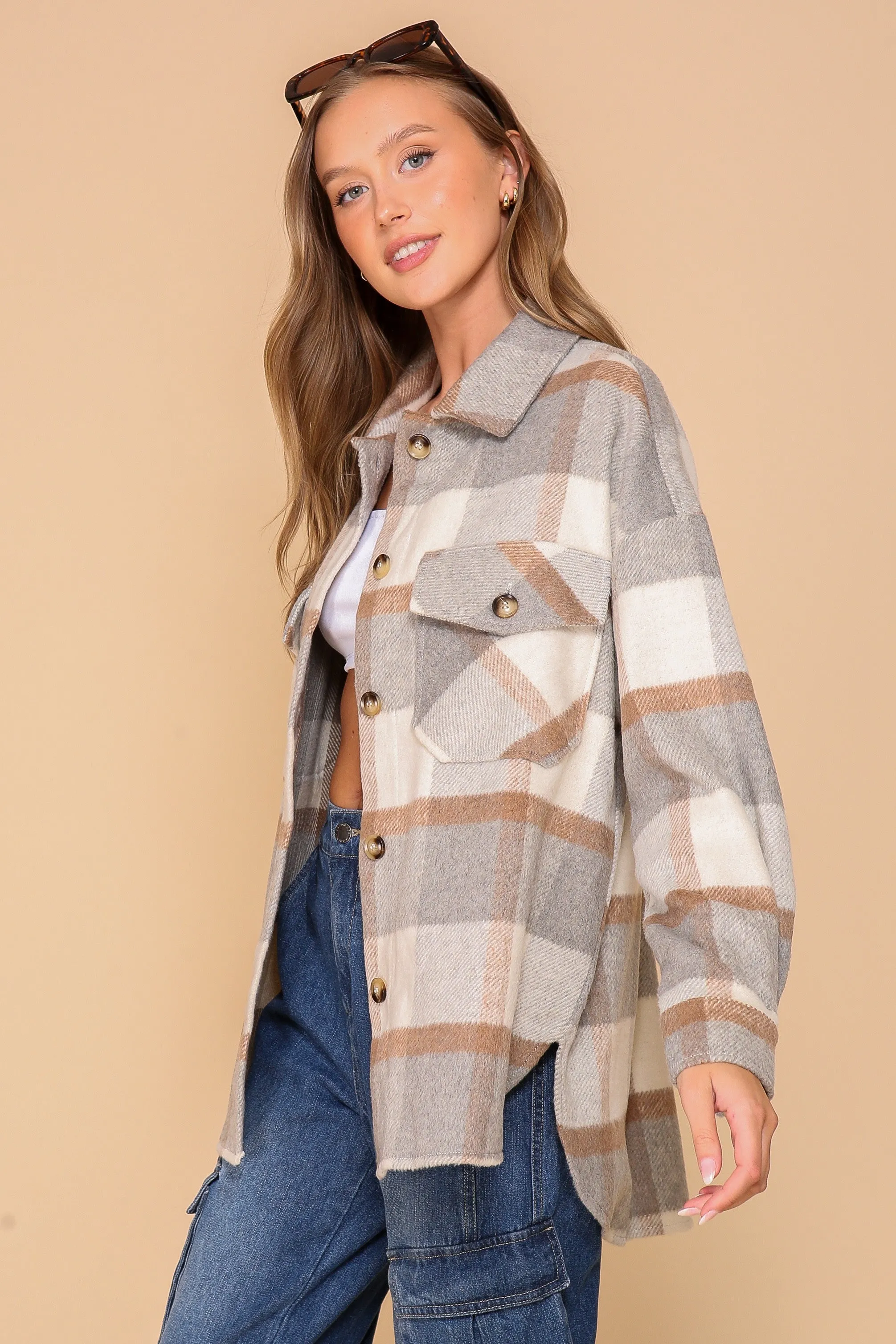 Fall Affair Plaid Shacket - Grey