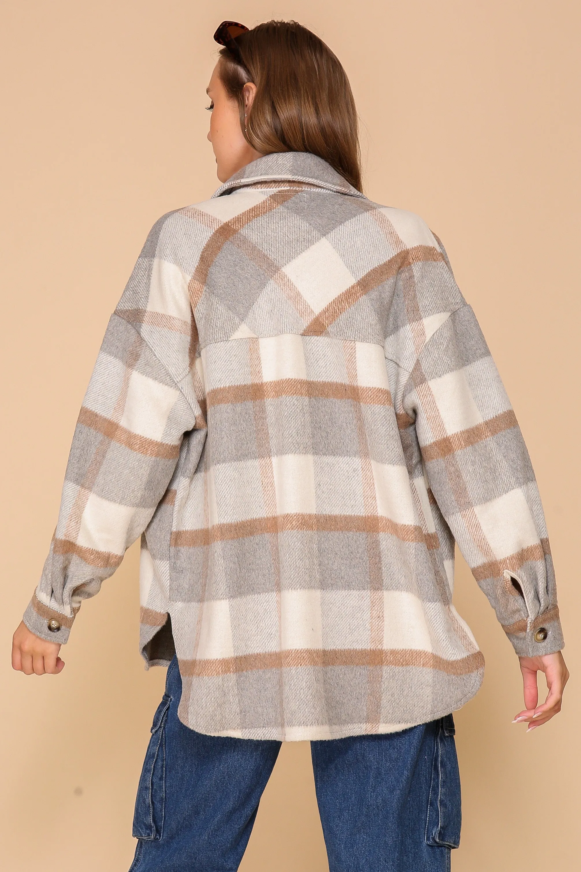 Fall Affair Plaid Shacket - Grey