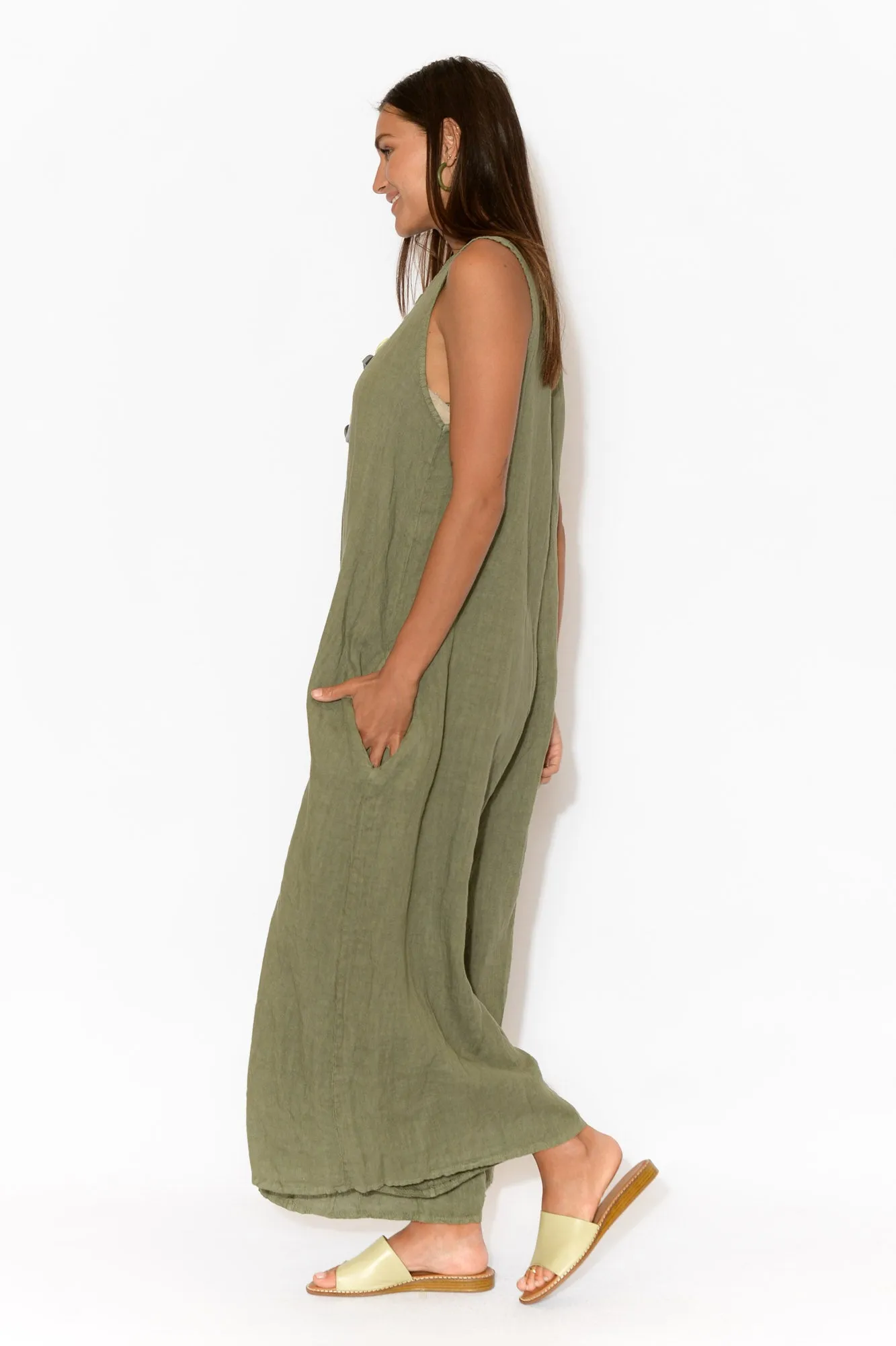 Fay Khaki Linen Jumpsuit