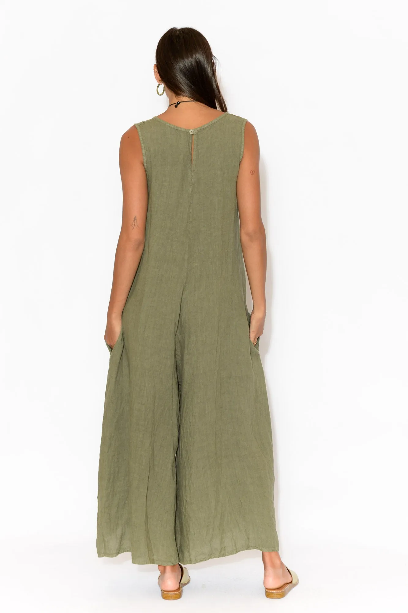 Fay Khaki Linen Jumpsuit