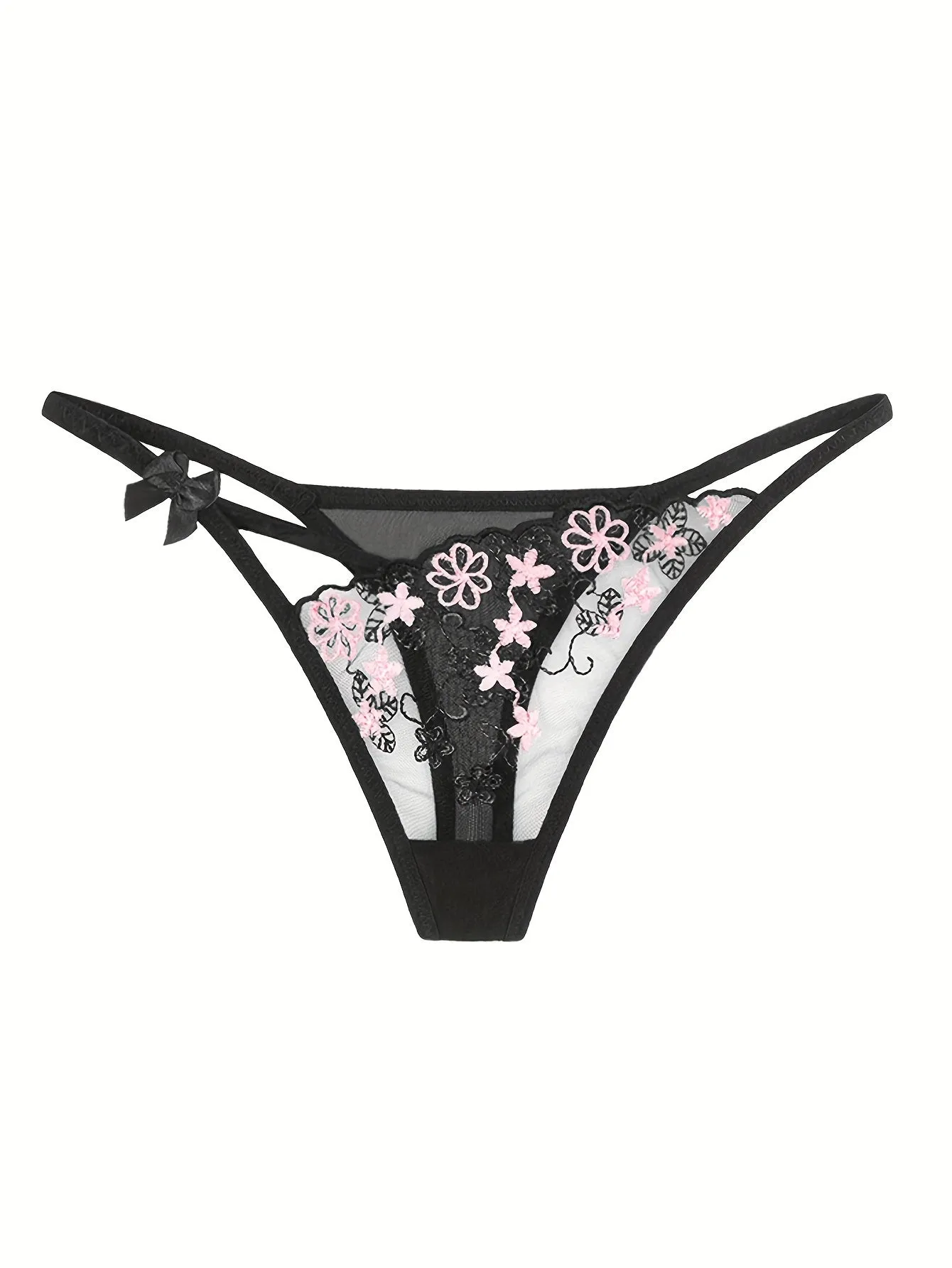 Floral Embroidered Sheer Thongs Elegant  Seductive Intimate Wear