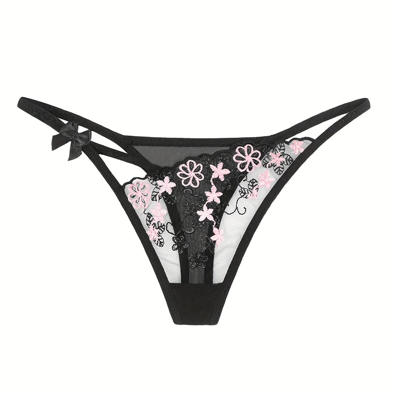 Floral Embroidered Sheer Thongs Elegant  Seductive Intimate Wear