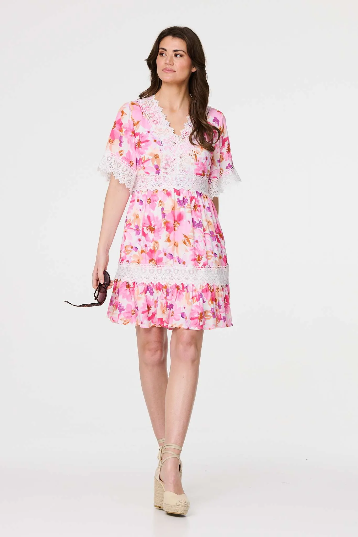 Floral Lace 1/2 Sleeve Short Dress