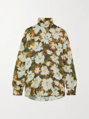 Floral-print silk turtleneck top