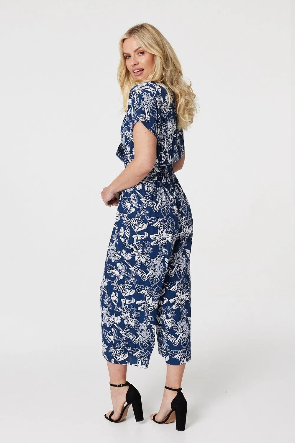 Floral V-Neck Cropped Jumpsuit