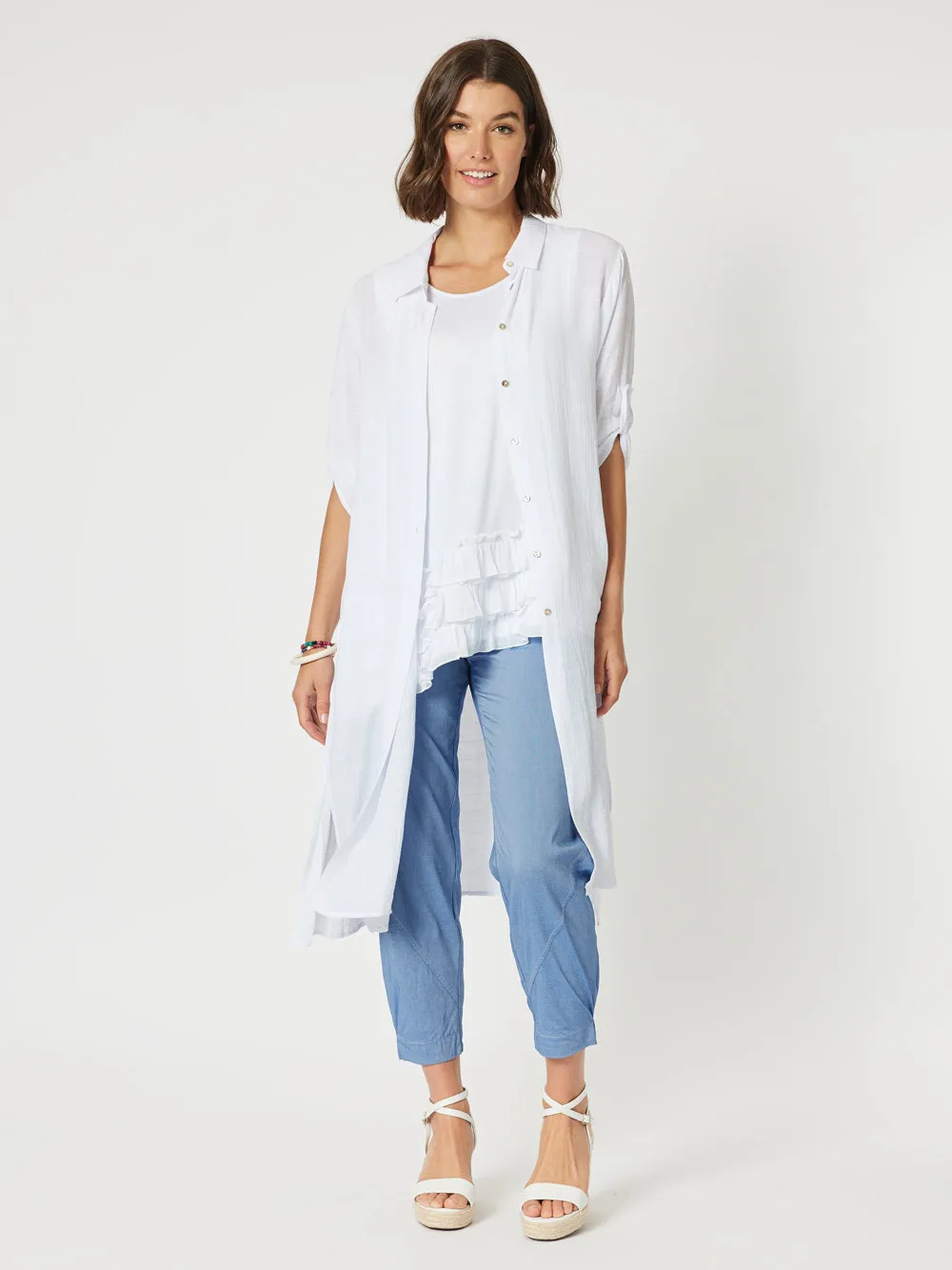 Frilled Hem Sleeveless Top - White