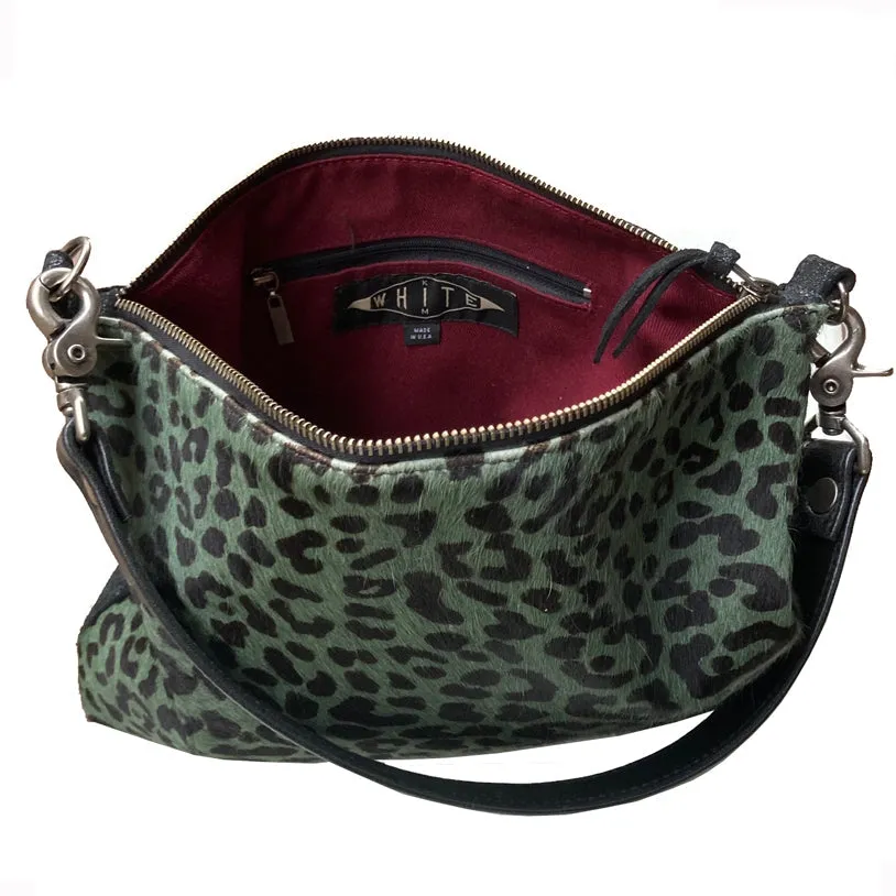 Fur Bag with Two Straps - Moss & Black Leopard