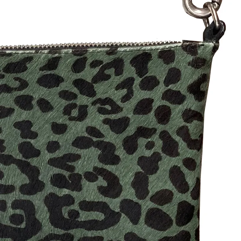 Fur Bag with Two Straps - Moss & Black Leopard