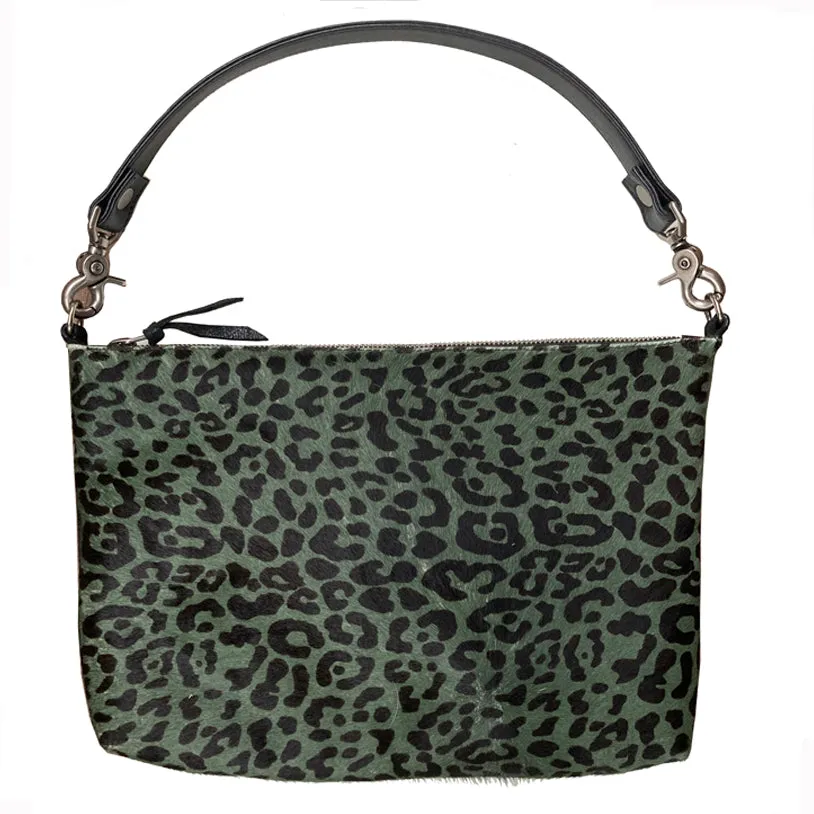 Fur Bag with Two Straps - Moss & Black Leopard