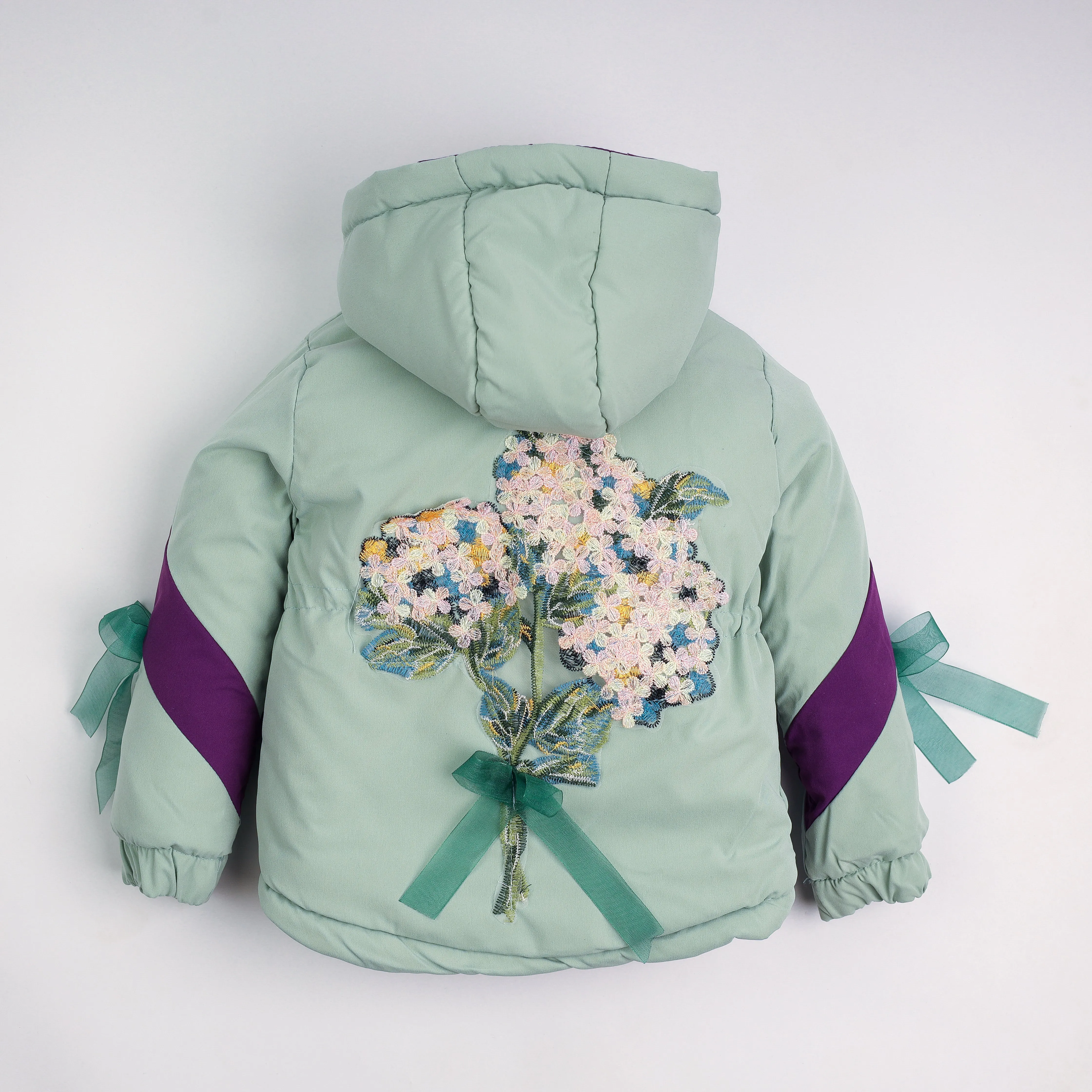 Gabardine Floral Quilted Jacket For Girls " Mint Green " 7228