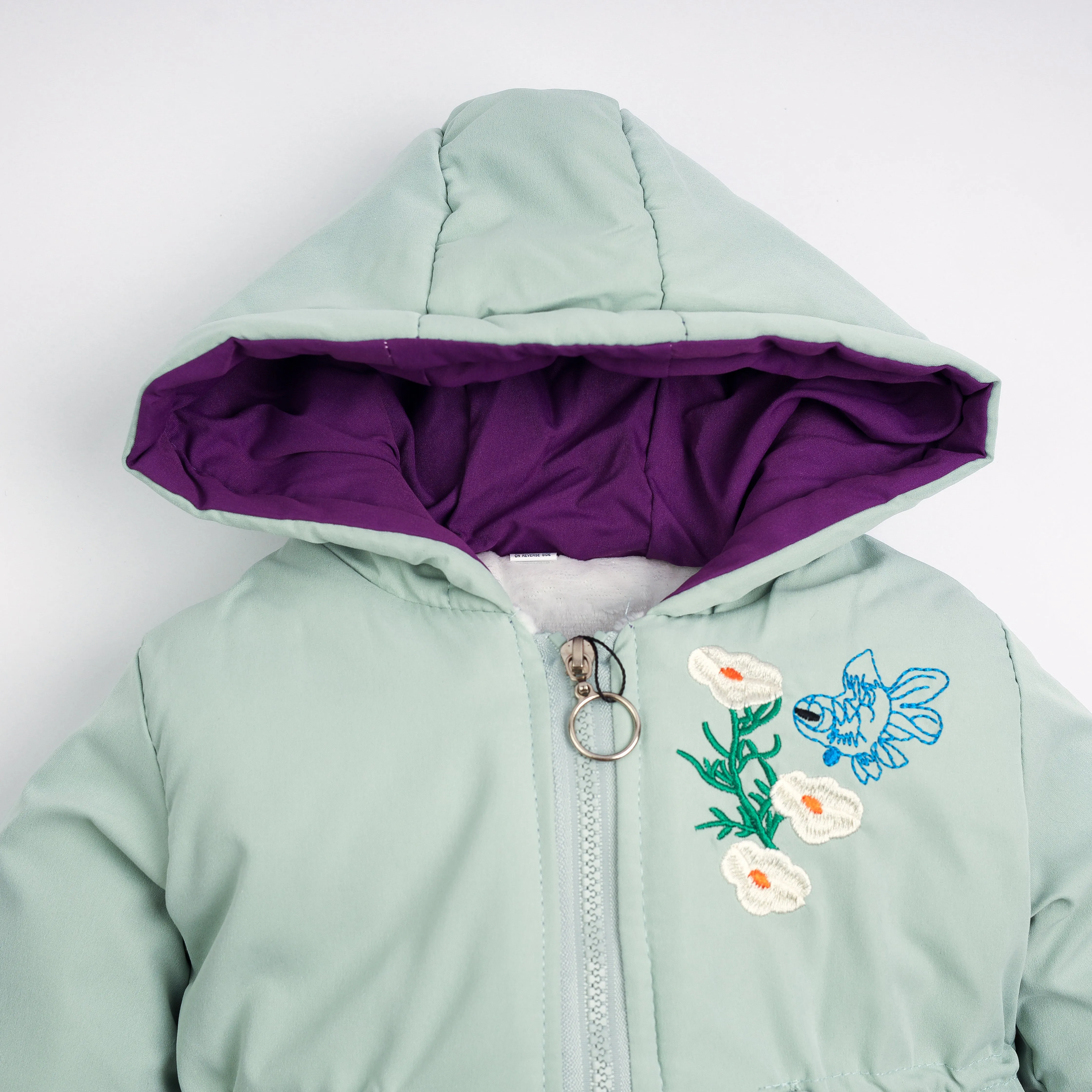 Gabardine Floral Quilted Jacket For Girls " Mint Green " 7228