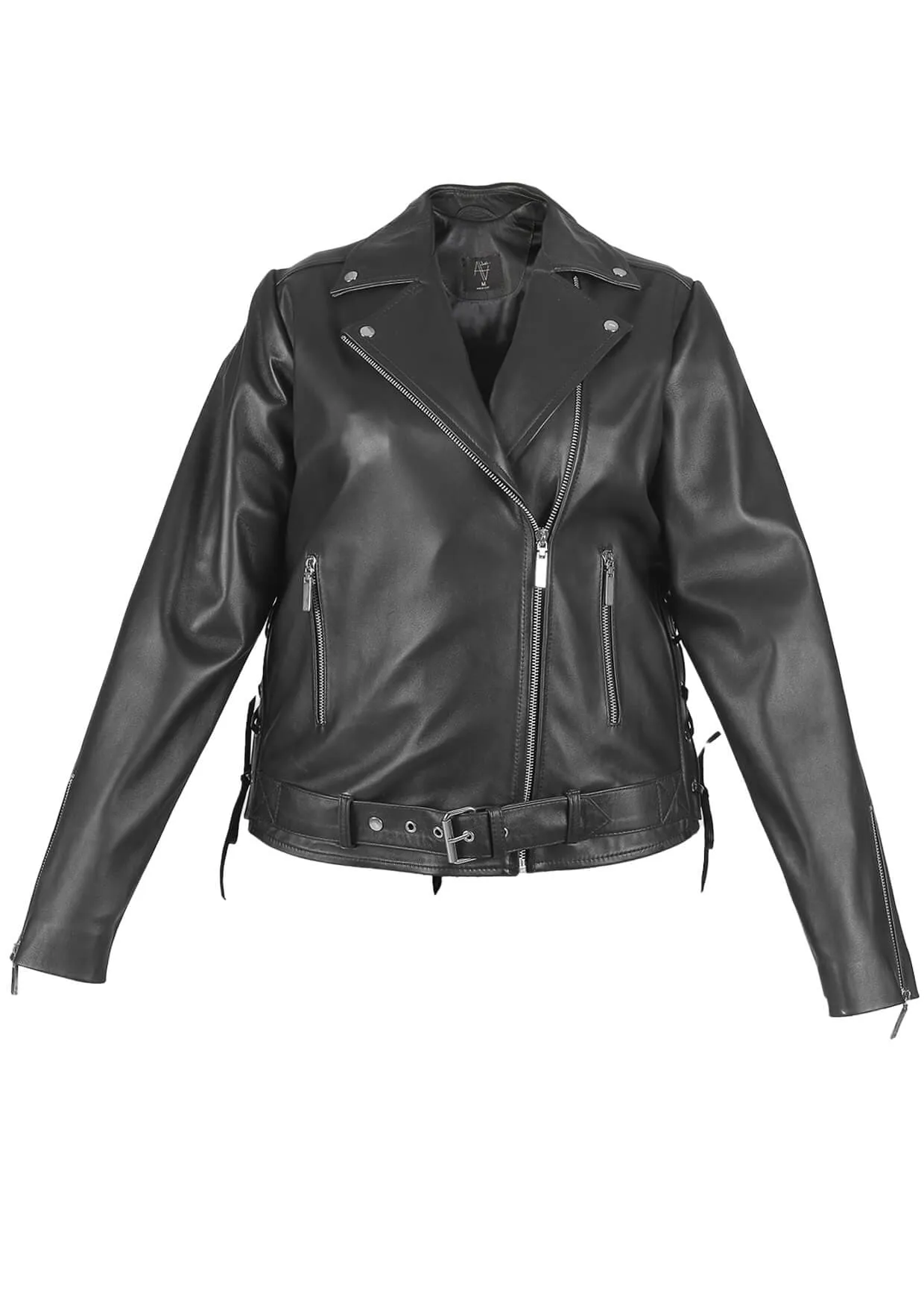 Gaia Belted Leather Biker Jacket