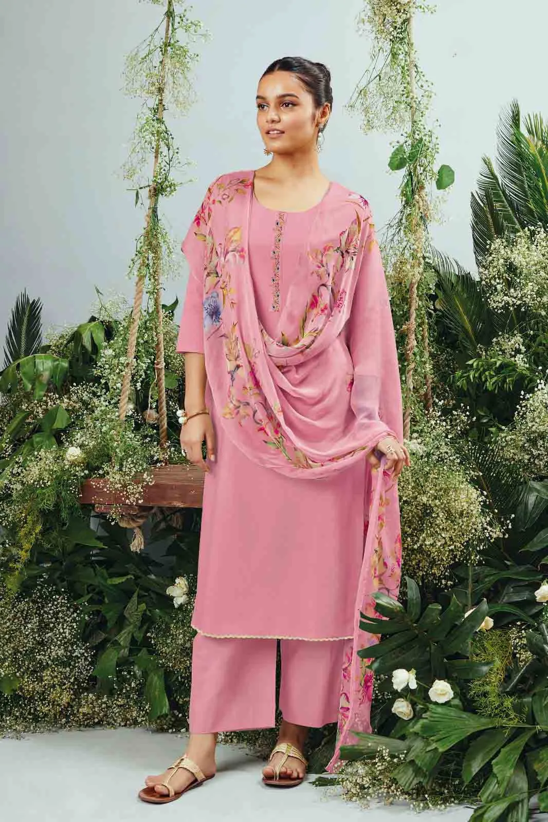 Ganga Unstitched Premium Pink Cotton Women Suit Set