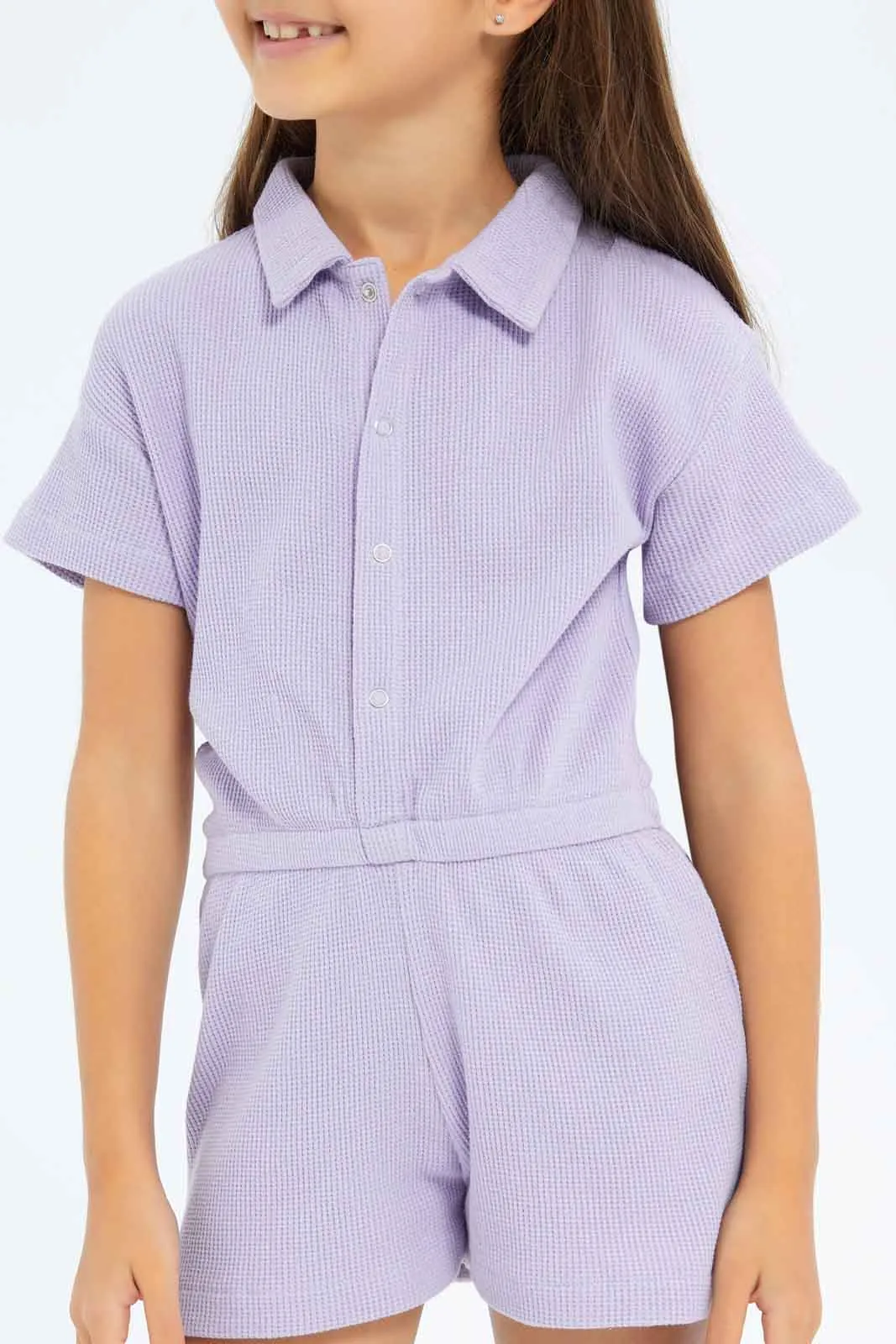 Girls Lilac Waffle Playsuit