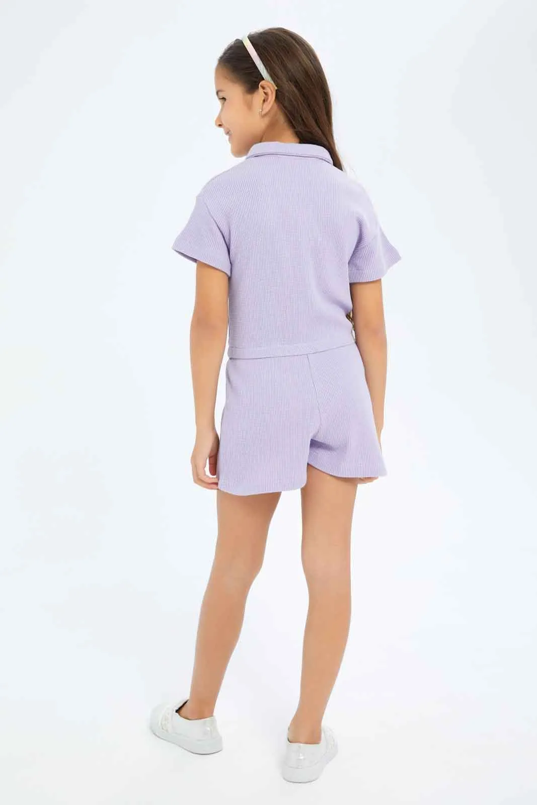 Girls Lilac Waffle Playsuit