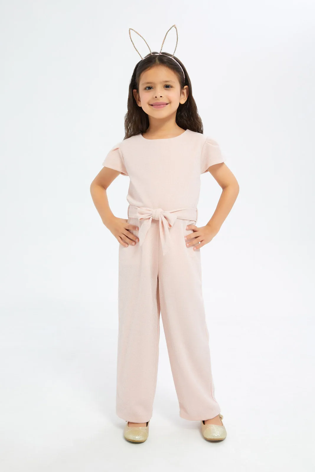 Girls Pink Glitter Jumpsuit