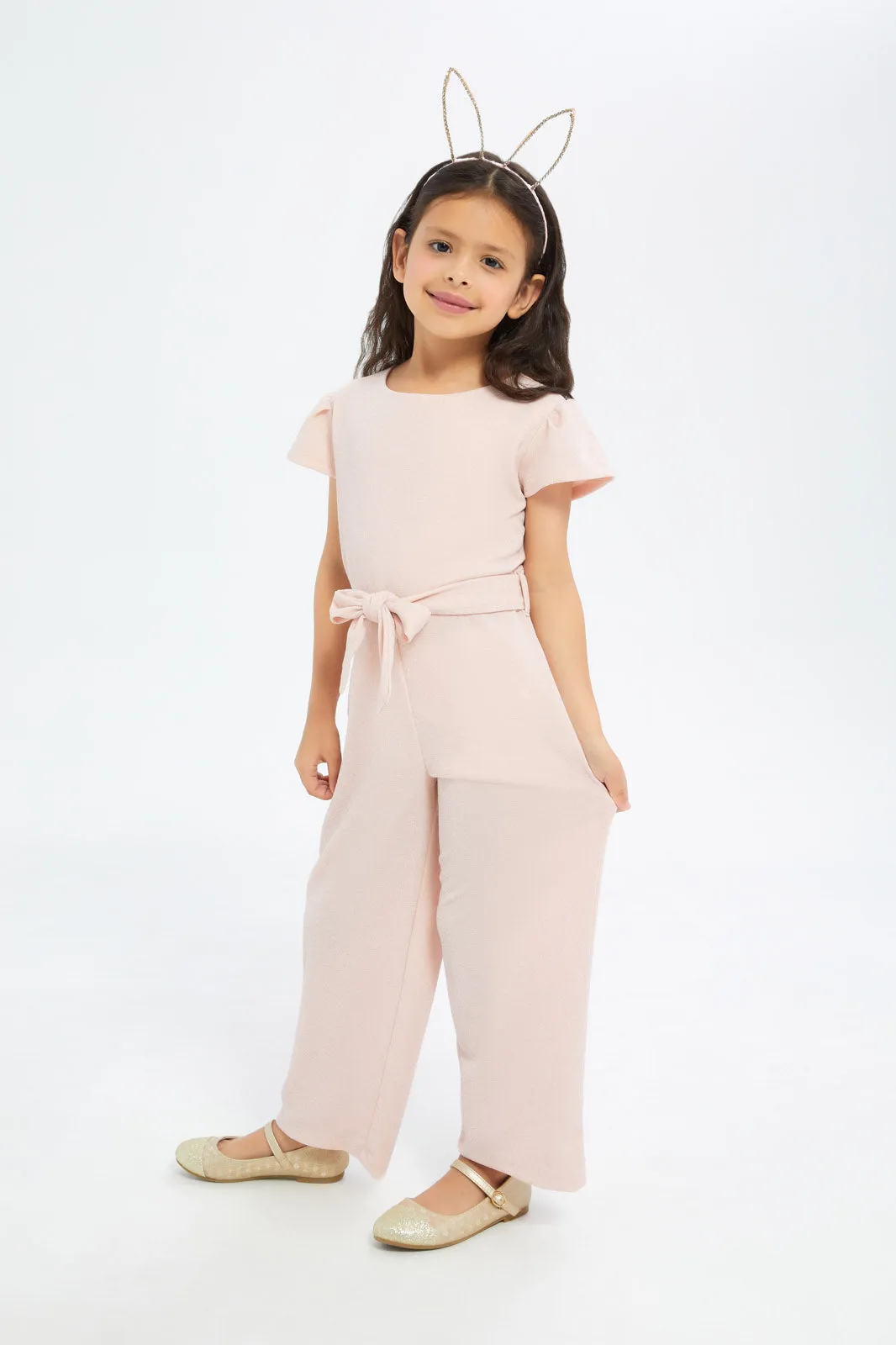 Girls Pink Glitter Jumpsuit