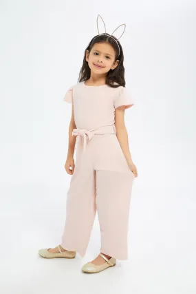 Girls Pink Glitter Jumpsuit