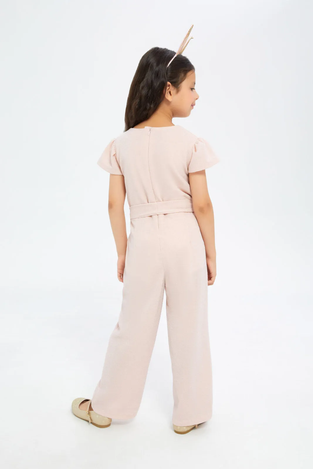 Girls Pink Glitter Jumpsuit