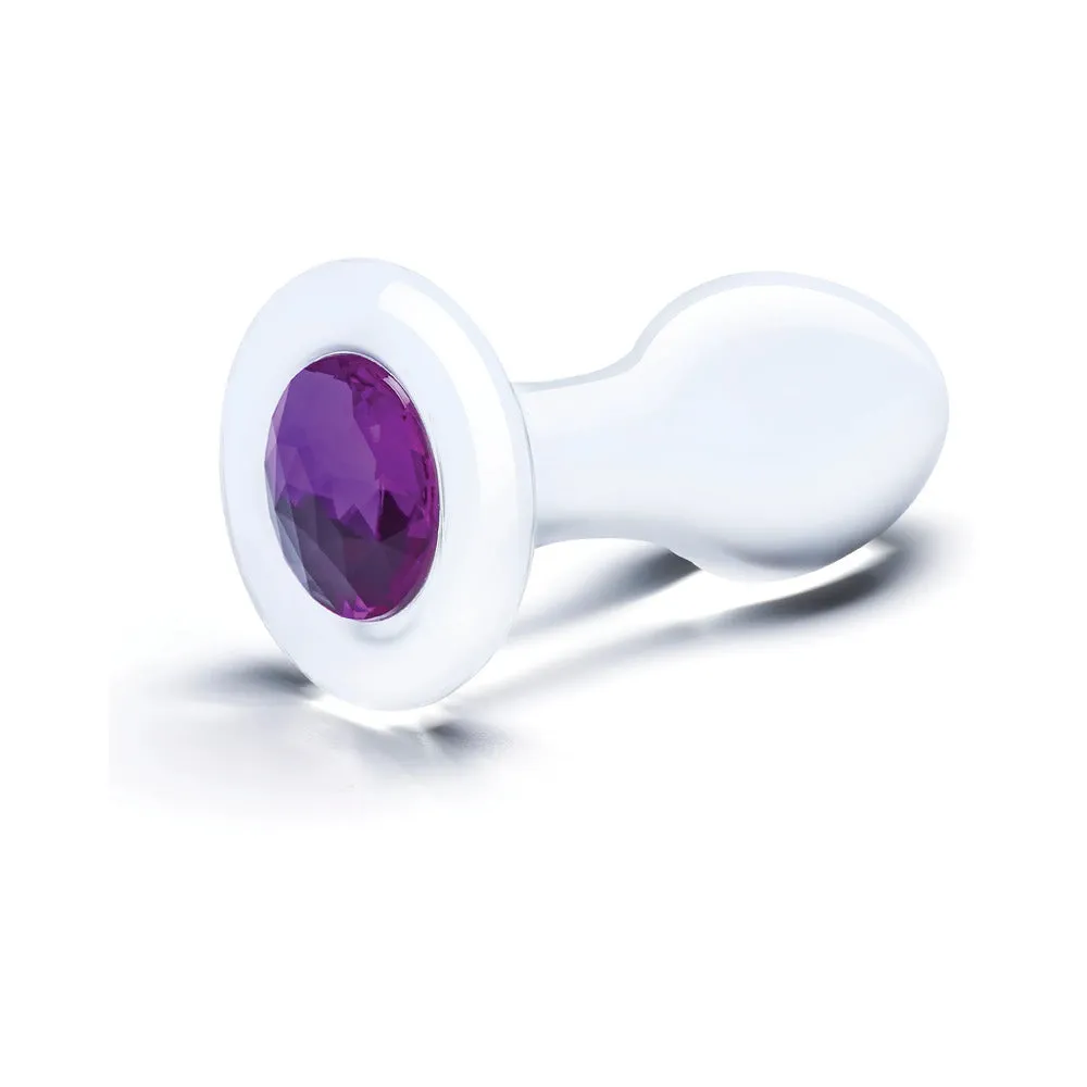 Glas 3.5 in. Bling Bling Glass Butt Plug with Purple Gem Base