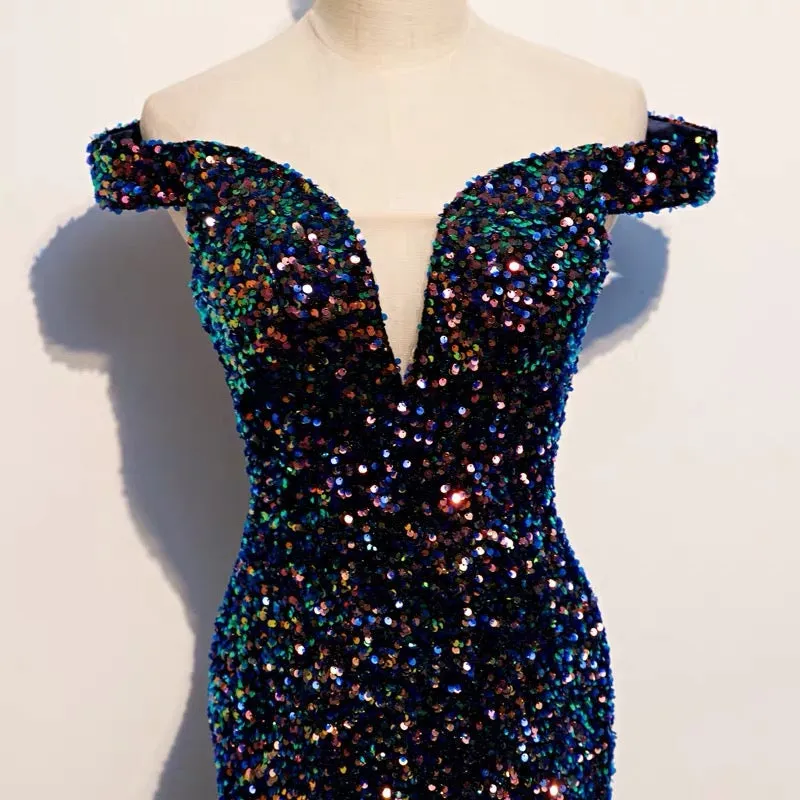 Glitter Sequins Off Shoulders Tight Fit Formal Prom Dress