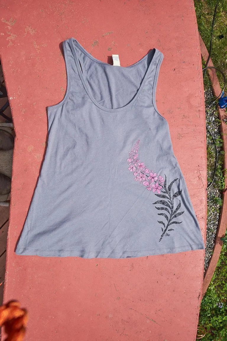 Gray and Pink Fireweed Stalk Tank Top