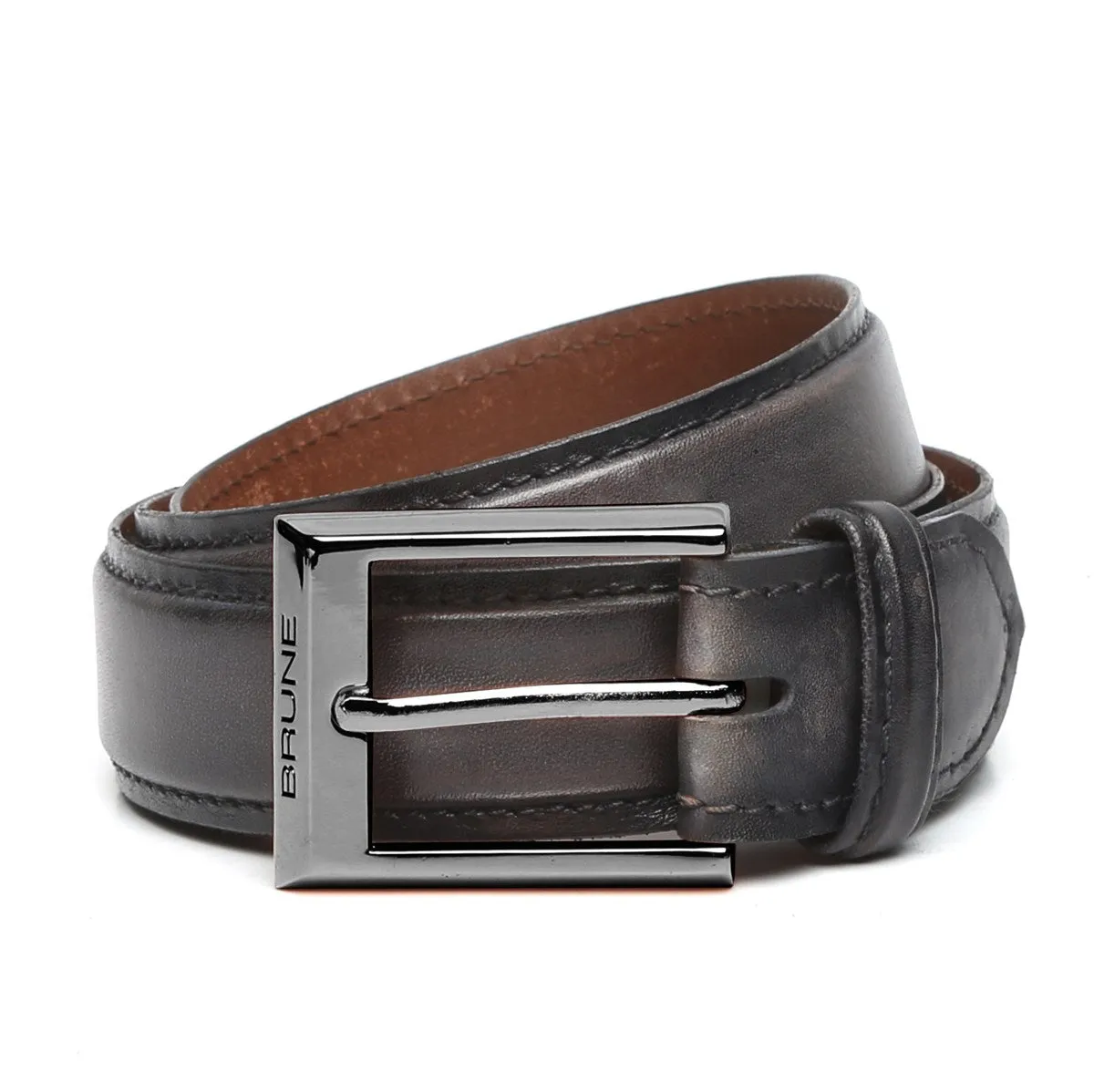 Grey Leather Gunmetal Finish Buckle Belts By Brune & Bareskin