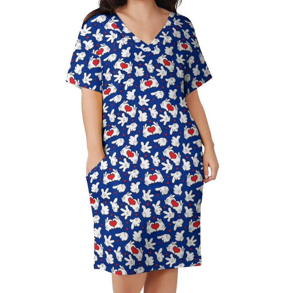 Happy Hands Women's V-neck Loose Dress With Pockets