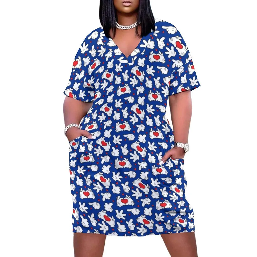 Happy Hands Women's V-neck Loose Dress With Pockets