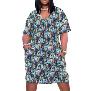 Haunted Mansion Favorites Women's V-neck Loose Dress With Pockets