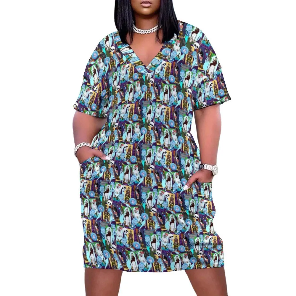 Haunted Mansion Favorites Women's V-neck Loose Dress With Pockets