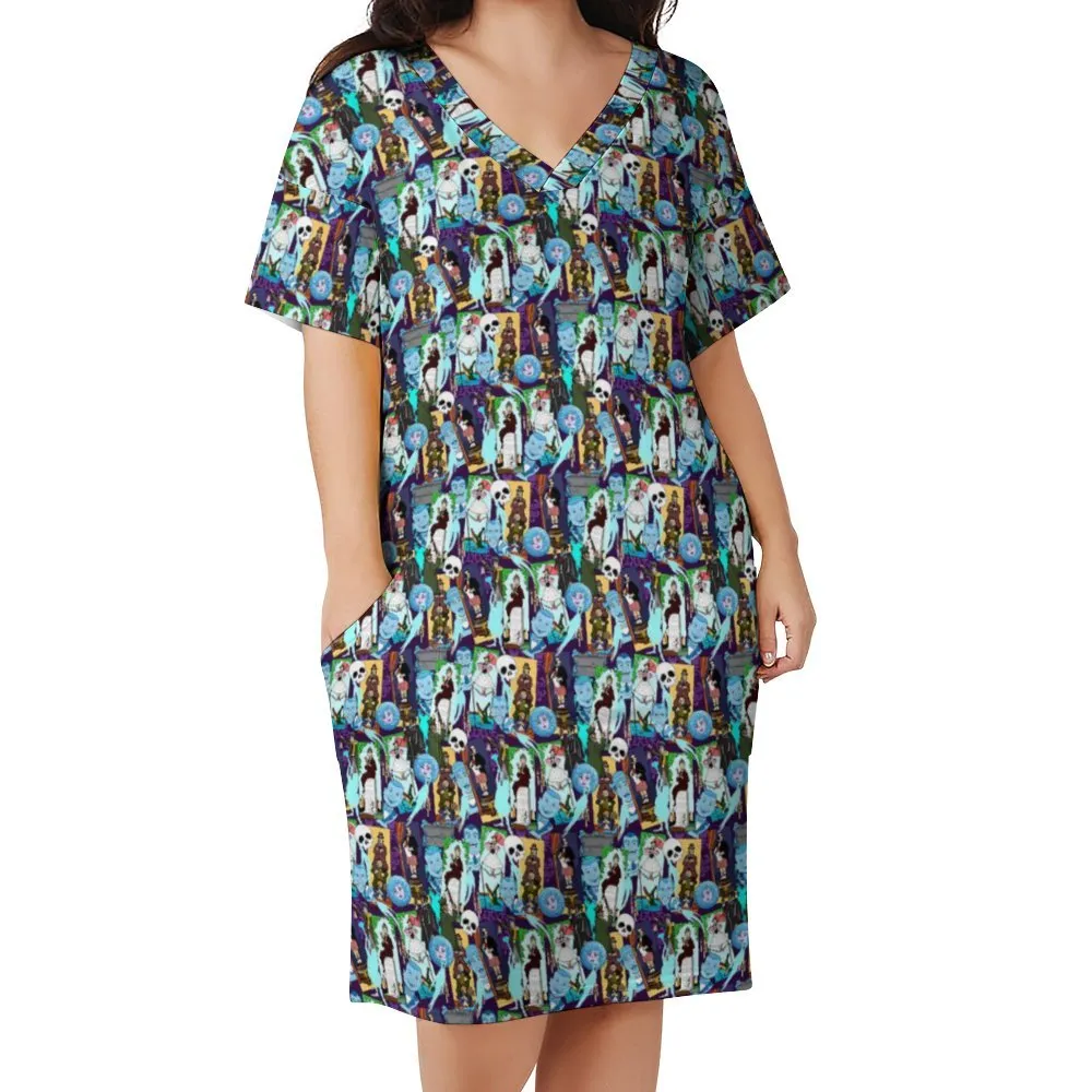 Haunted Mansion Favorites Women's V-neck Loose Dress With Pockets