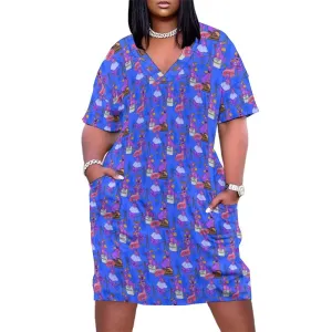 Haunted Mansion Figment Women's V-neck Loose Dress With Pockets