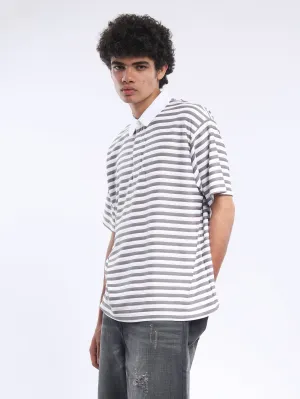 Helga - Striped Polo T-Shirt - Granite Gray