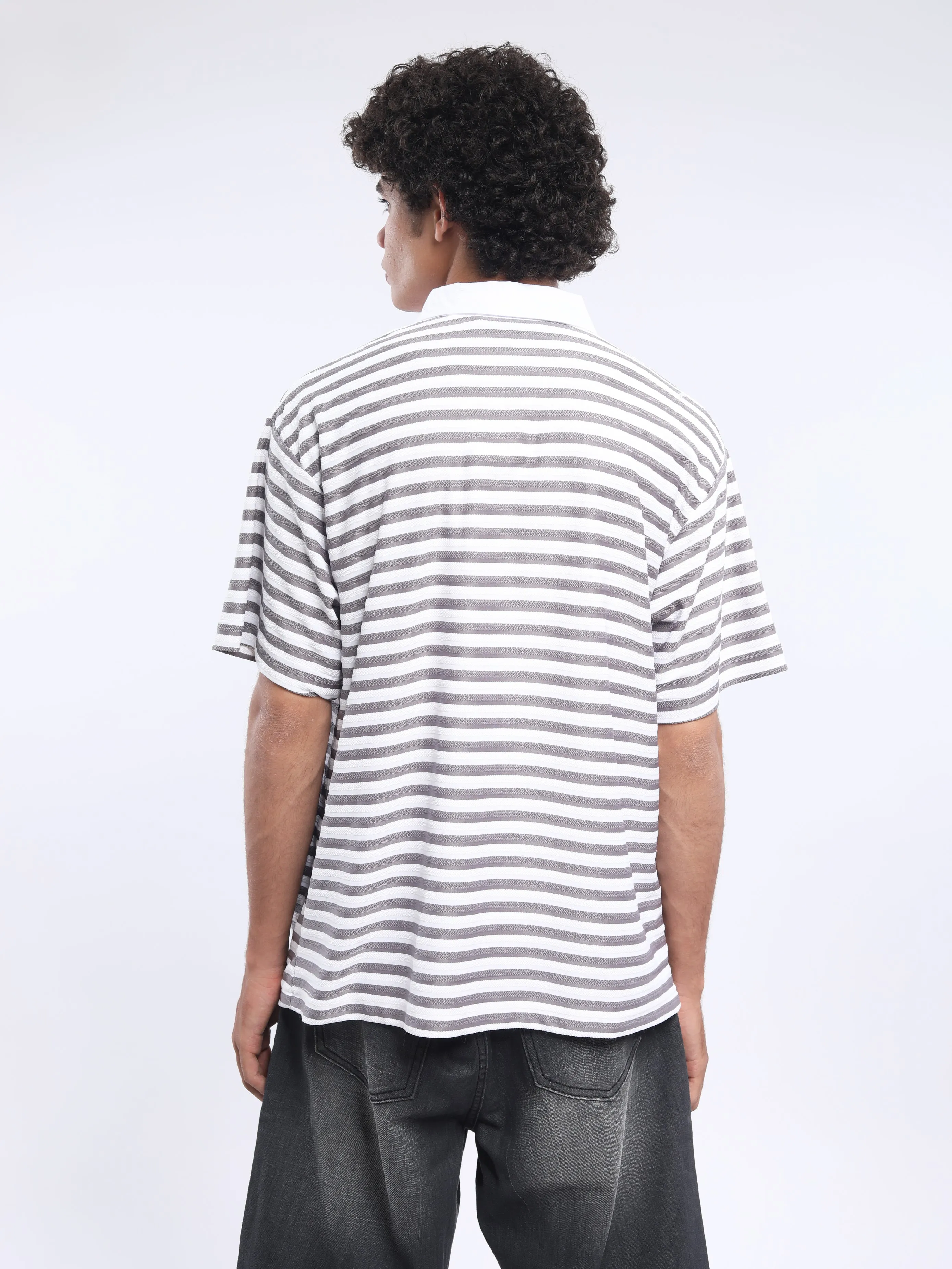 Helga - Striped Polo T-Shirt - Granite Gray