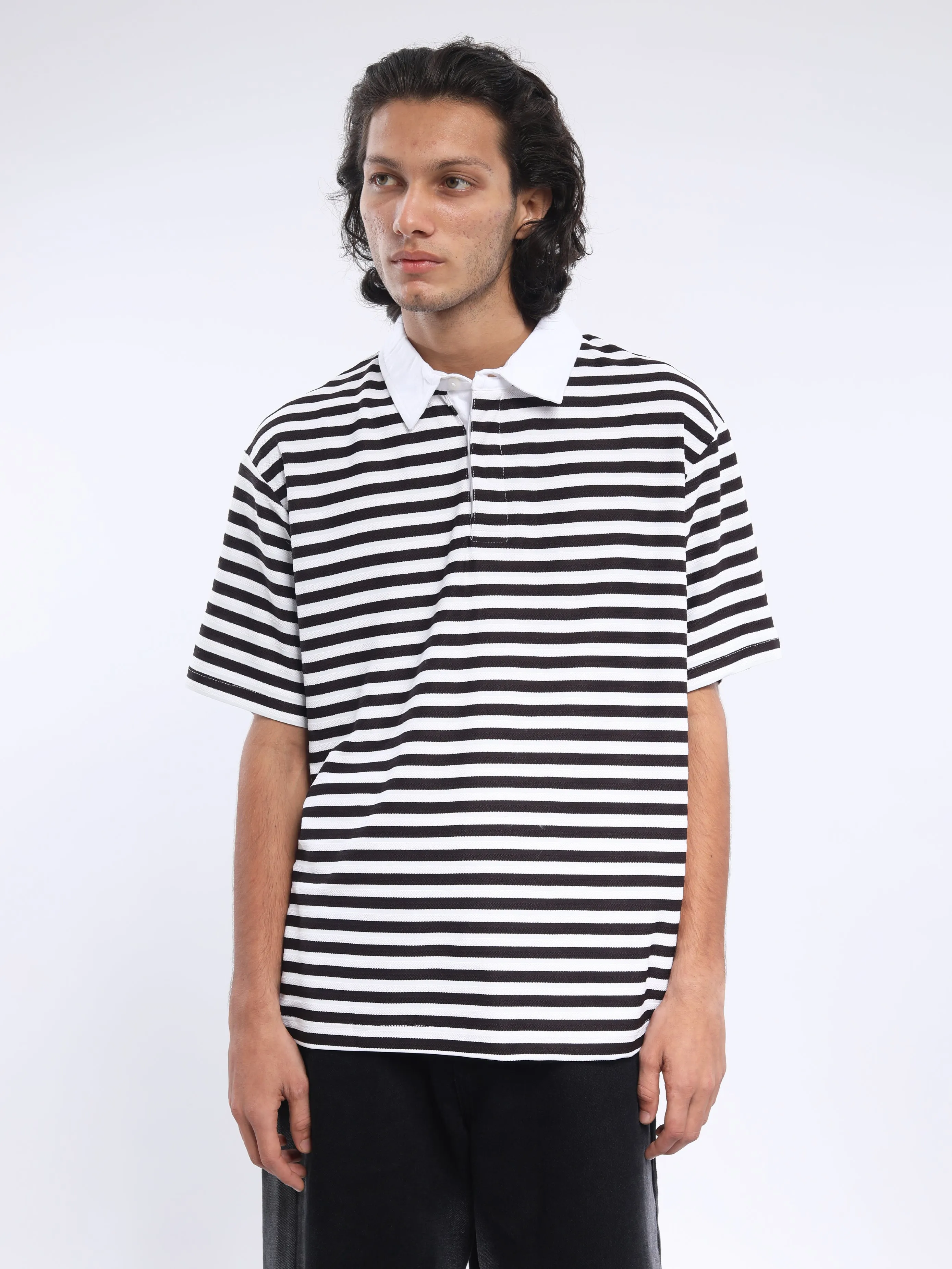 Helga - Striped Polo T-Shirt - Thunder Gray