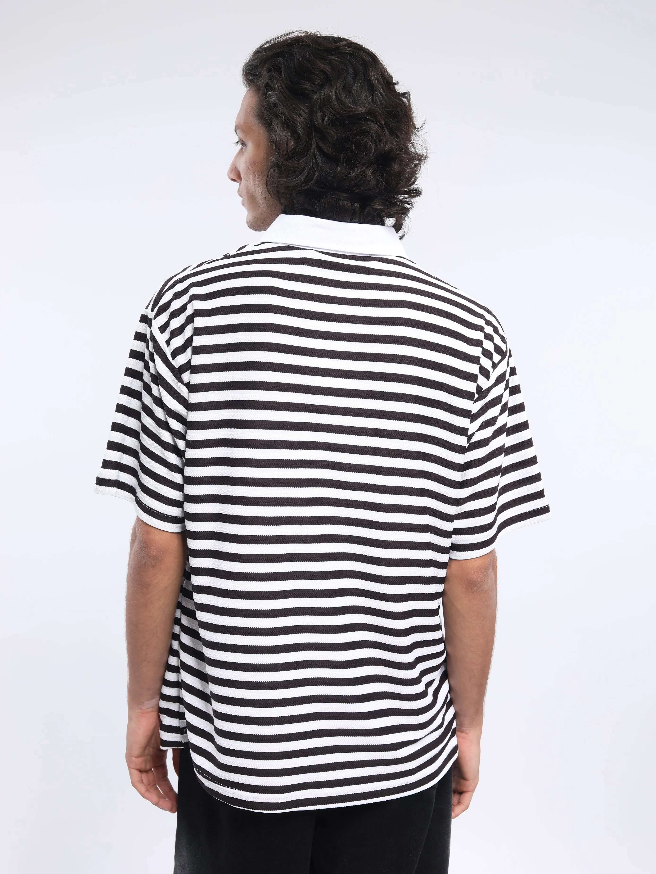 Helga - Striped Polo T-Shirt - Thunder Gray