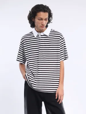 Helga - Striped Polo T-Shirt - Thunder Gray